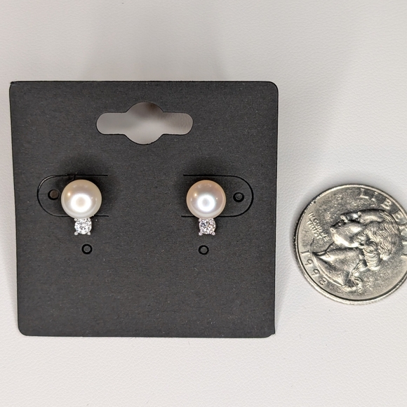 Moissanite Freshwater Pearl Earrings - Picture 2 of 3